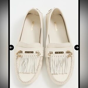 LARROUDE  Joy Leather Loafers Flats Slip Loafer Fringe NWT Leather Key NEW boho